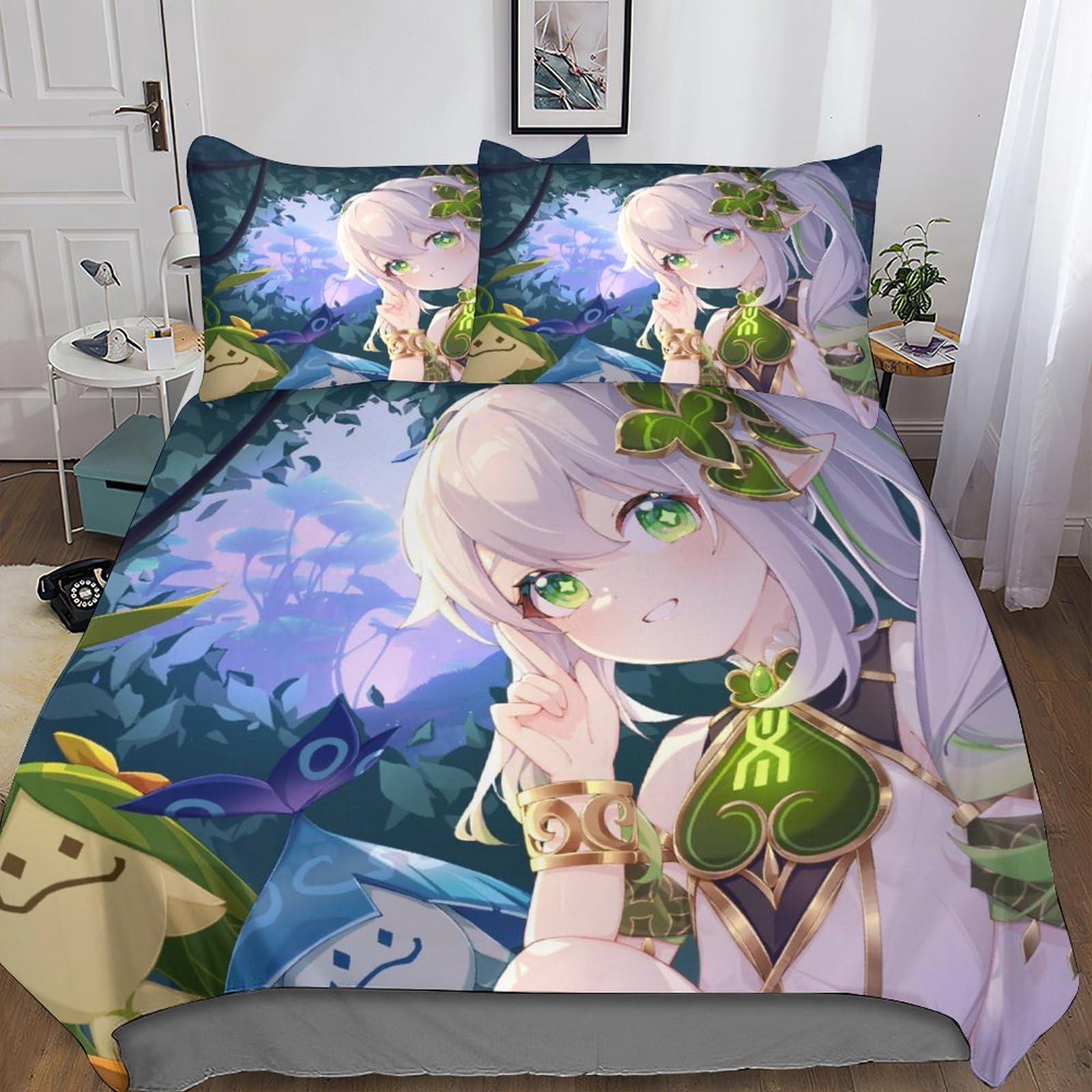 Housse de couette anime Nahida anti-plis et facile à laver pour lit double 220x240