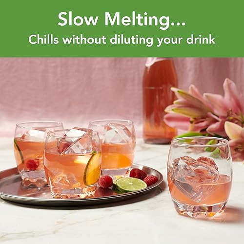 Miniatura 2 de Tovolo Juego de 4 moldes de hielo de celebración Corazón, diamante, rosa, saludos, moldes de hielo de gran tamaño para whisky, bourbon, cócteles y