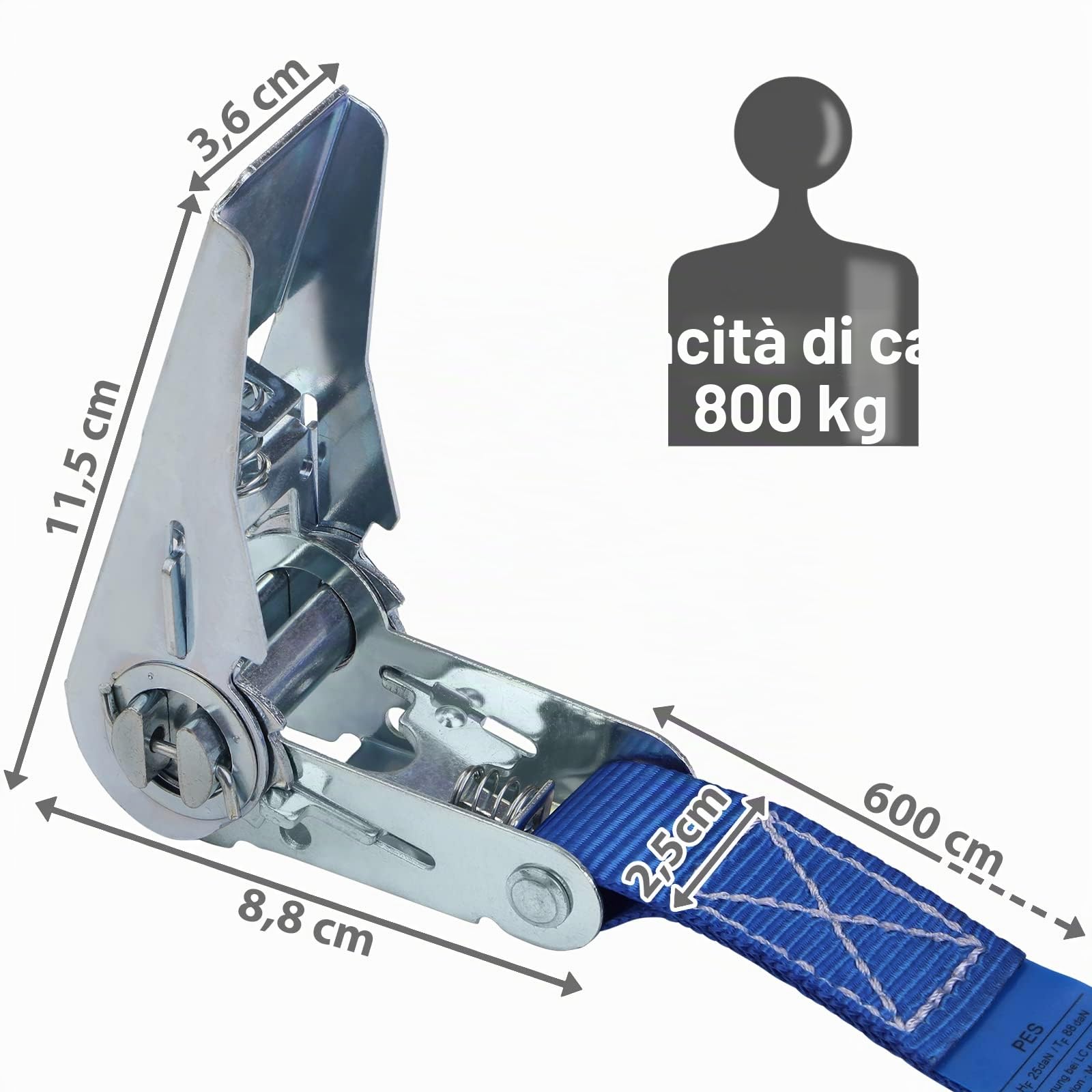 Cinghie di tensione con cricchetto 4 m o 6 m tiranti fasce cricchetto ancoraggio 4 pezzi blu, larghezza 25 mm - carico resistenza fino a 800 kg DIN EN 12195-2 ; 4 pezzi 2.5 cm x 6 m