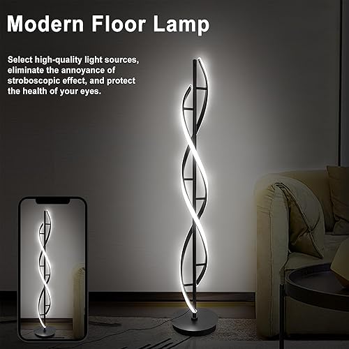 Miniatura 6 de Lámparas de pie en espiral de 63 pulgadas para sala de estar, lámpara de pie LED moderna de 36 W con control remoto, temperatura de color regulable
