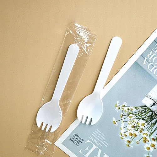 Tenedor desechable envuelto individualmente, 200 cucharas de plástico ecológicas, duraderas y fuertes, ideales para pícnics o restaurantes y