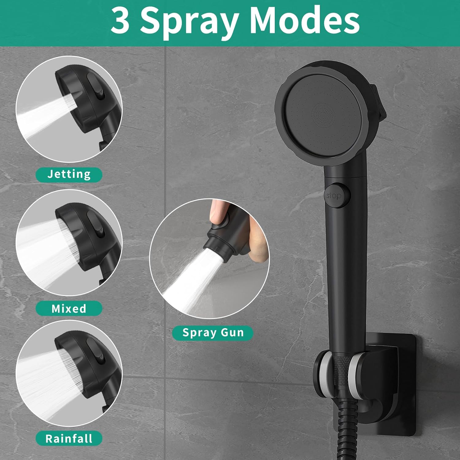Sink Hose Sprayer Attachment for Faucet, 3 Mode Shower Head Attaches to Tub Faucet with 5 Adapters, High Pressure Shower Head for Bathtub, Handheld Showerhead with Filter (Black)