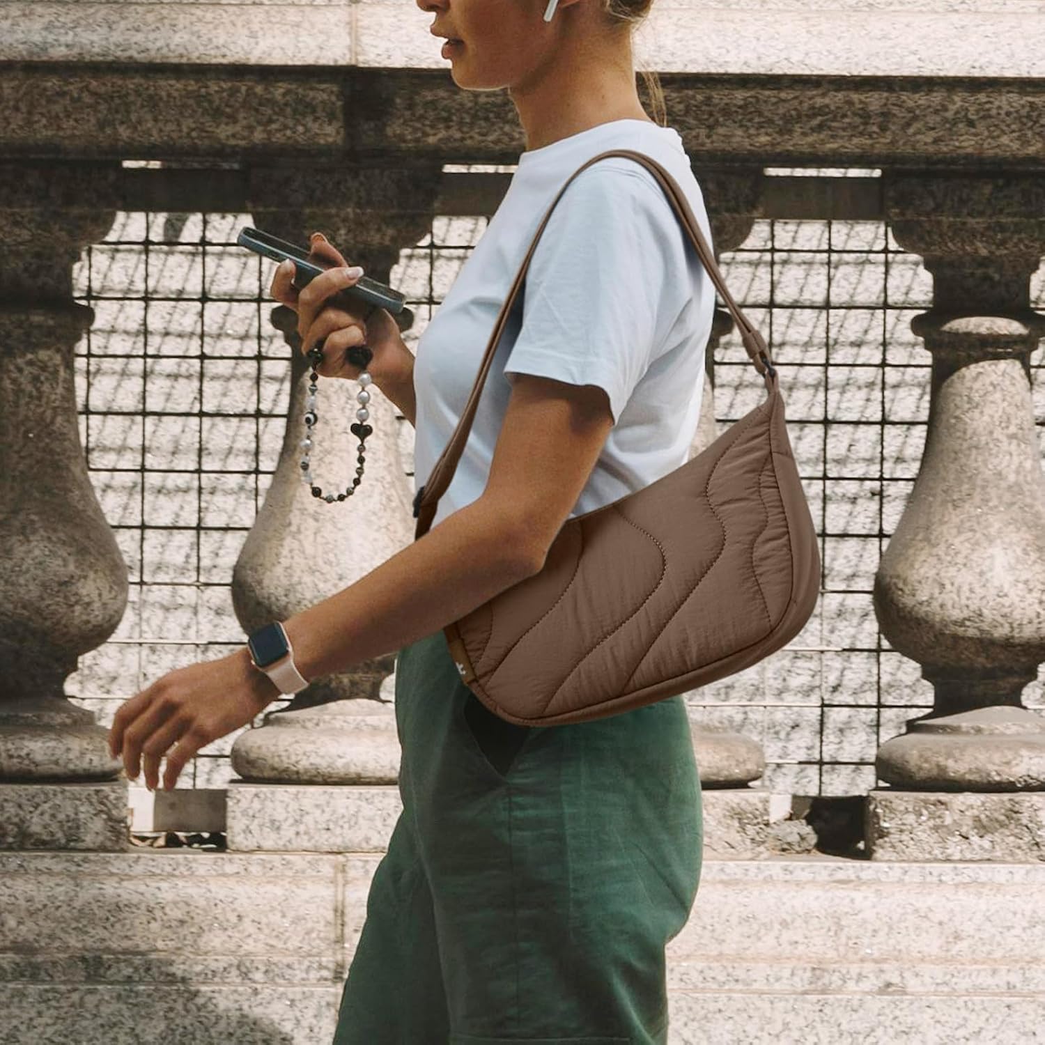 tomtoc 3.5L Puffer Sling Crossbody Bag for Women Trendy, Nylon Quilted Crescent Shoulder Bag Purses for Cellphone and Daily Essentials, Puffy Travel Hobo Handbag with Adjustable Strap & Inner Pockets - Image 3