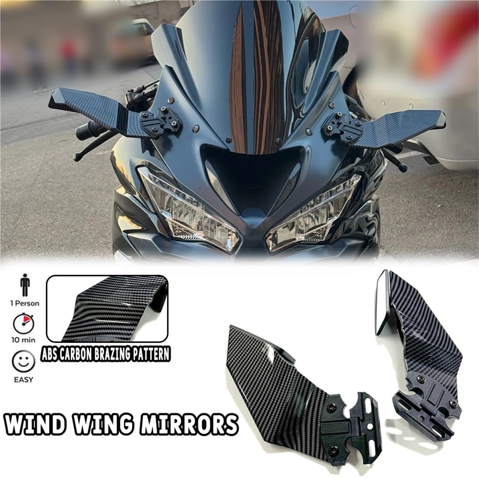 Carénage De Becquet Latéral Réglable en Fiber Carbone avec Rétroviseurs pour Yamaha YZF R1 R3 R6 R15 R25 R125 T-MAX530