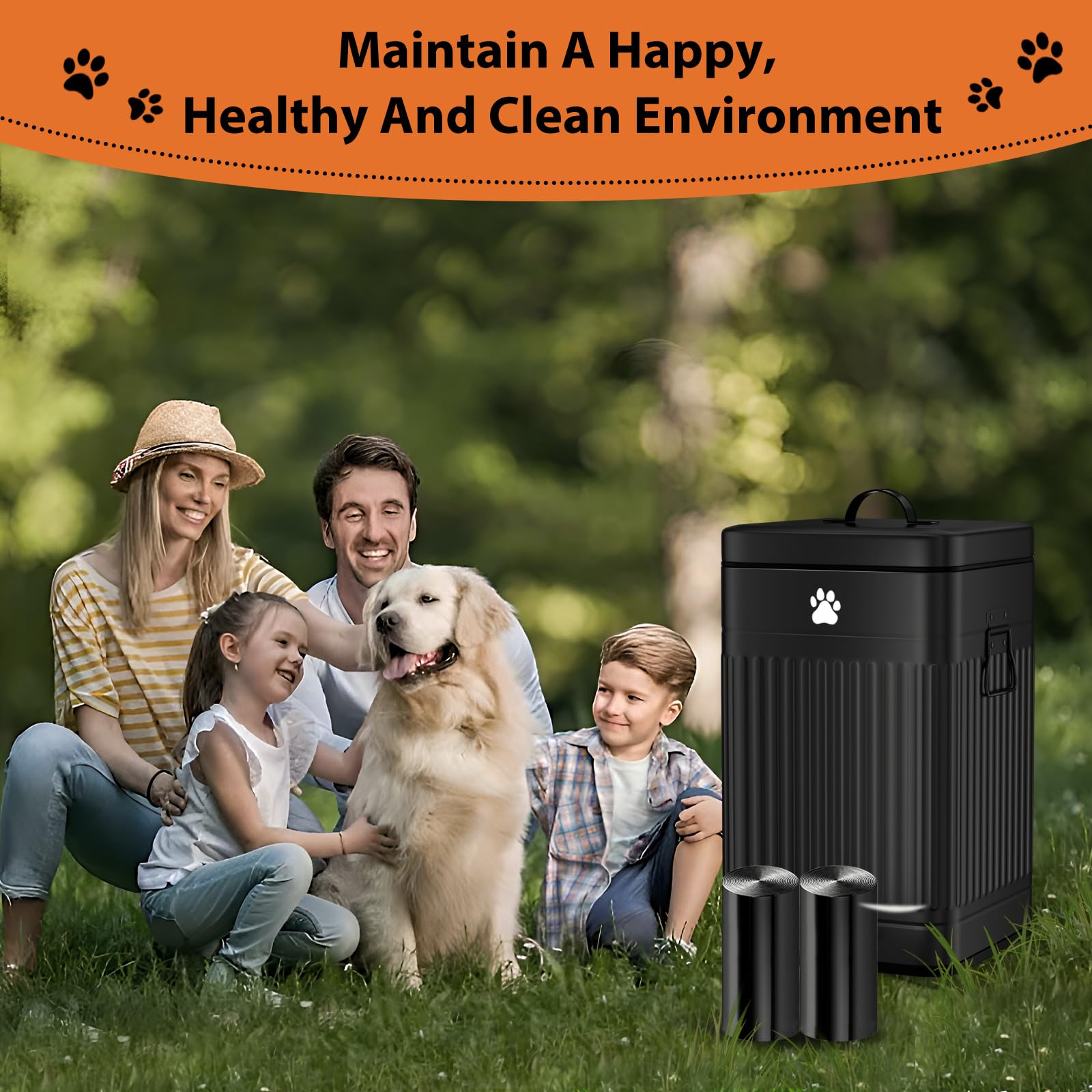 Cubo de basura para excrementos de perro en el exterior, cubo de basura de metal de 12 L/3.1 galones con tapa, pedal de pie, contenedor de residuos para perros con 40 bolsas de residuos