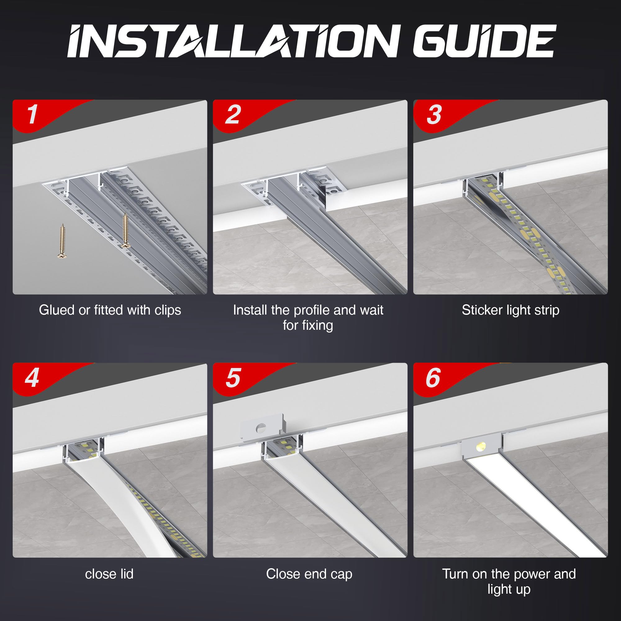 16 perfiles LED para azulejos de 2 m, perfil LED para paneles de yeso, 2 m, perfil de aluminio, empotrable, canal y difusor para iluminación indirecta de techo