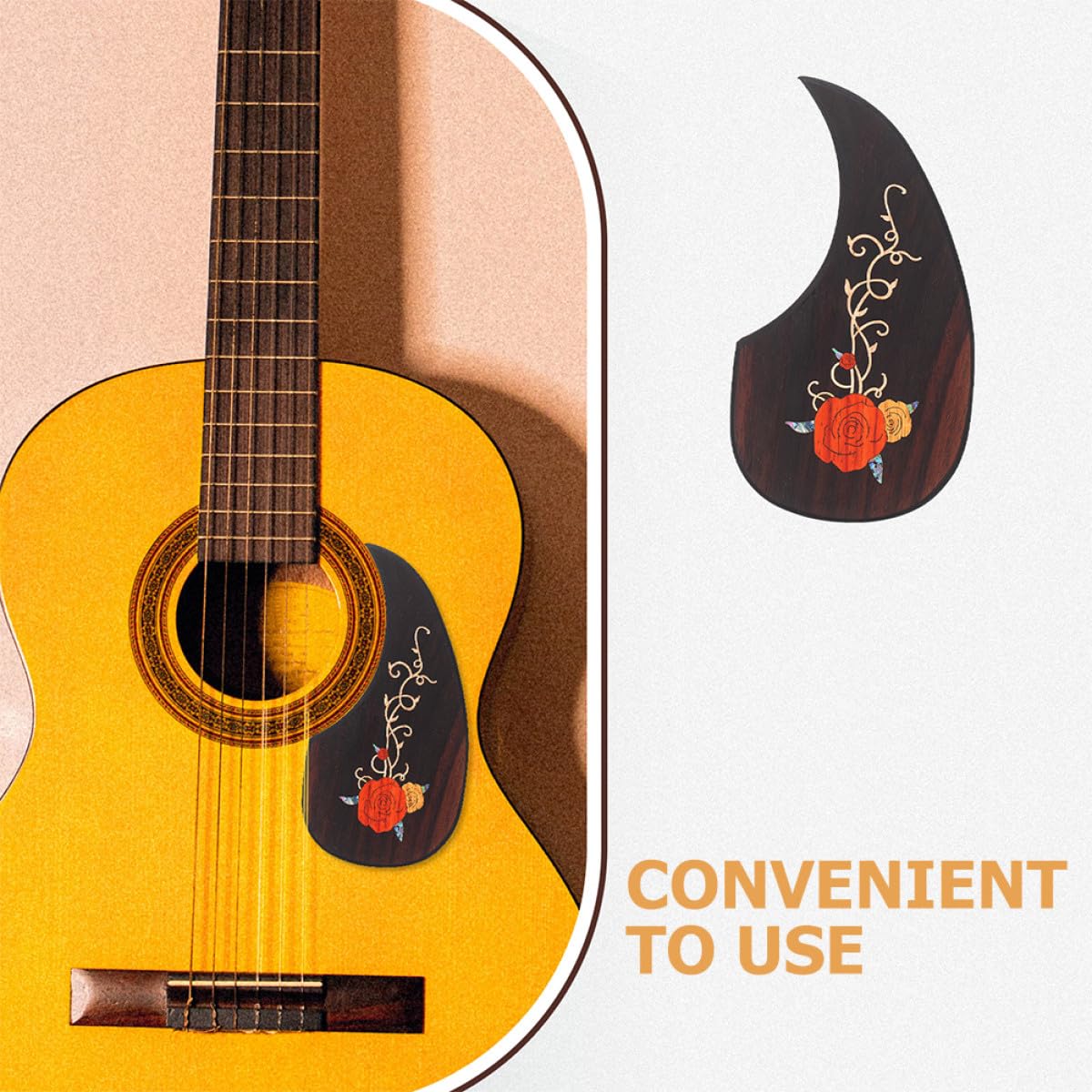 Veemoon Dekorative Gitarren Aufprallschutzplatte für Akustikgitarre 2 Stück Rosewood Schlagbretter mit Anti Kratz Schutz und Selbstklebender Rückseite für Musik Zubehör