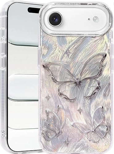 Miniatura 91 de I-MGAE-IN-AR - Funda diseñada para iPhone 12 y 12 Pro, diseño de mariposa plateada brillante, funda protectora de poliuretano termoplástico, suave,