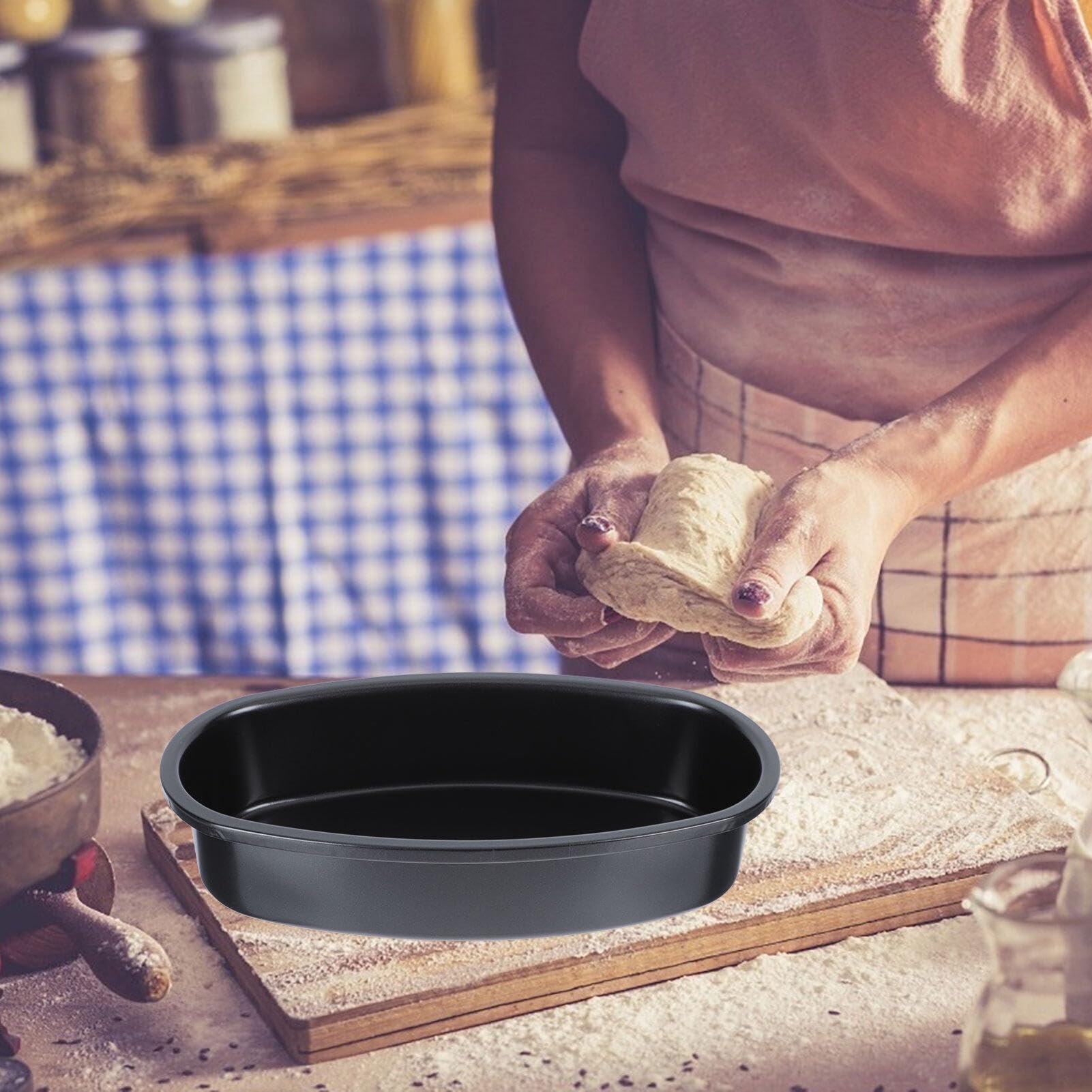 YARDWE Oval Shape Bread Loaf Pans Nonstick Baking Pans Cake Baking Carbon Steel Baking Pan Bakeware Metal Baking Mold for Cheesecake (Black)