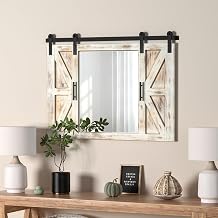 COGOOD Farmhouse Barn Door Mirror - 37" x 26" Wall Mirror Rustic White