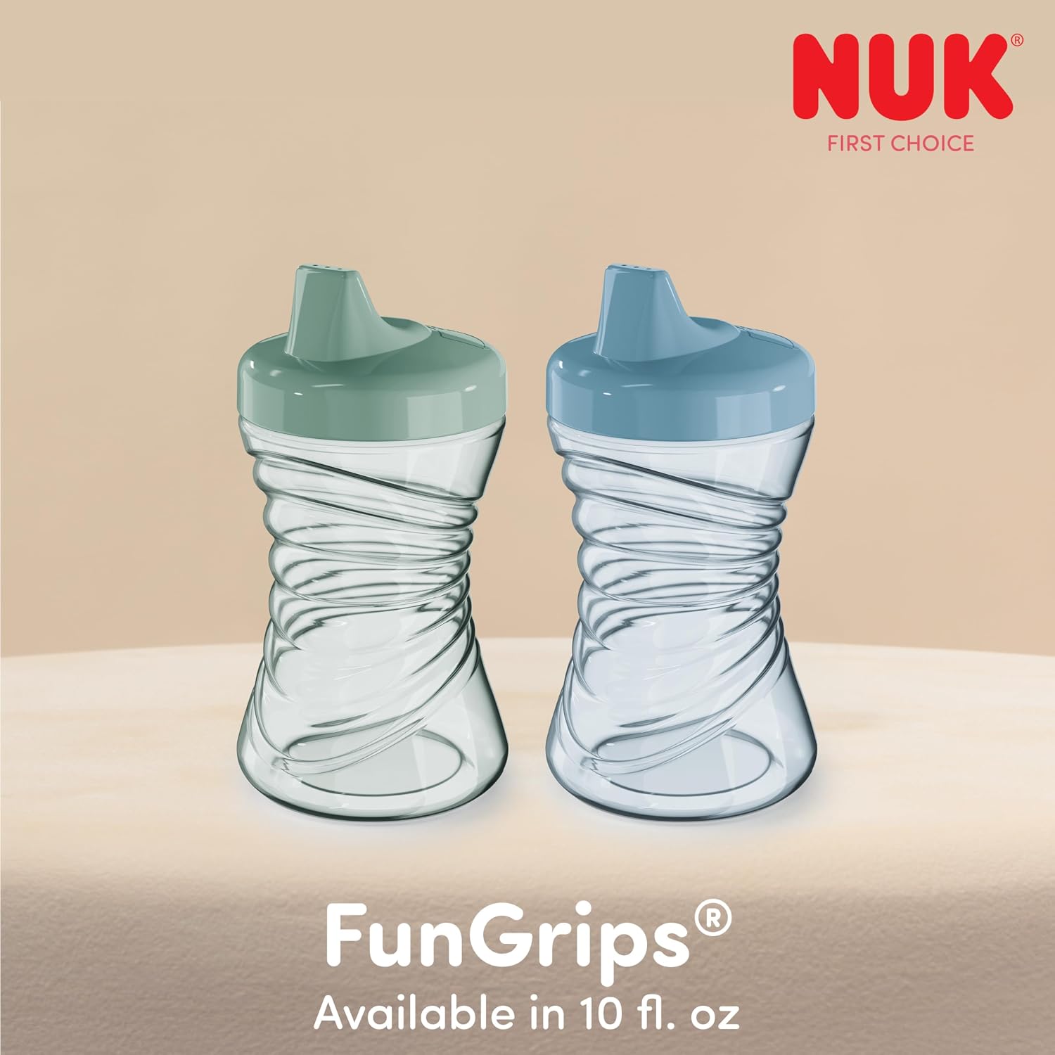 NUK First Choice Fun Grips Hard Spout Straw Cup 2.0, 10 oz. Sippy Cup with Handles, 4-pack