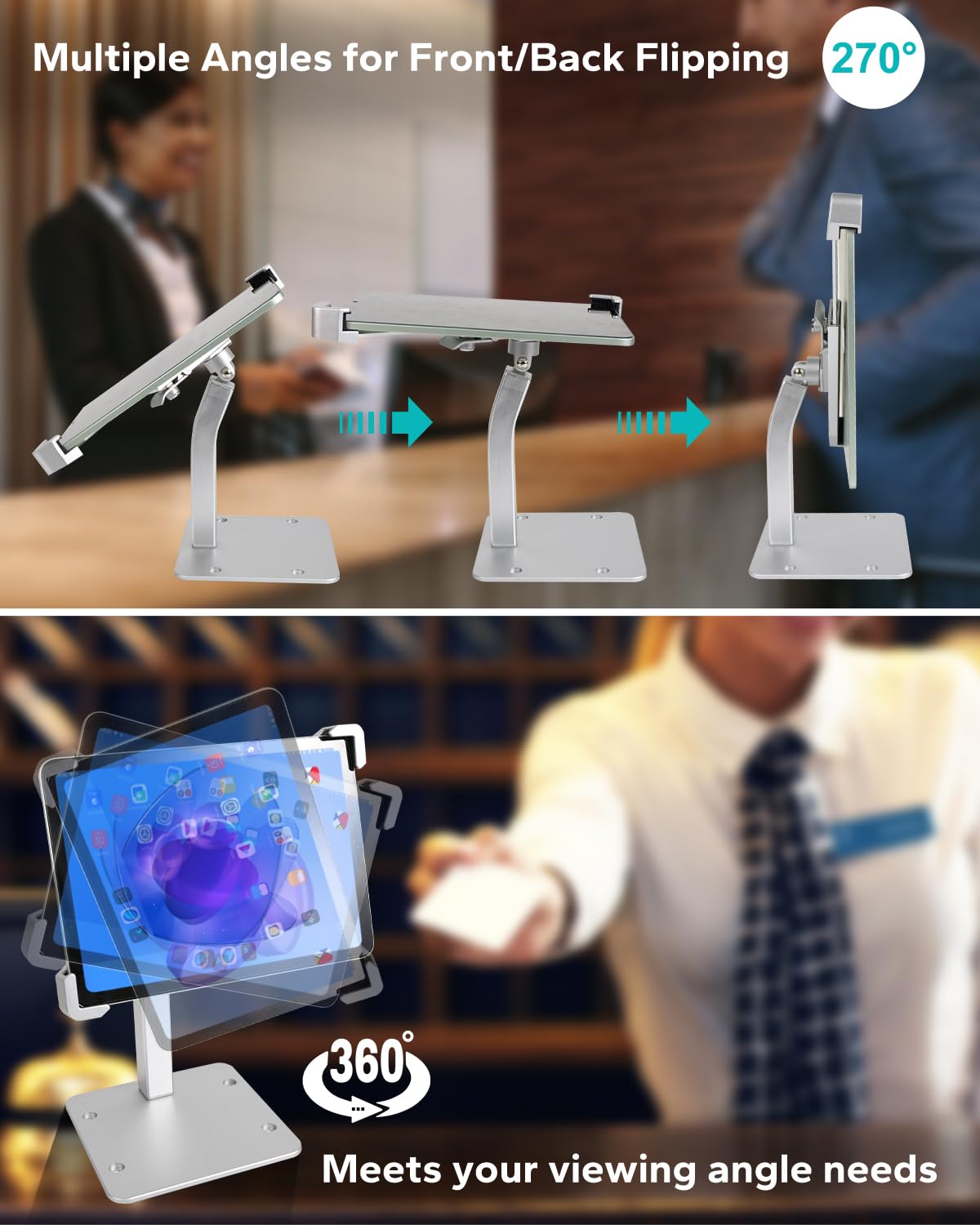 GDZN Tablet Tischhalterung Diebstahlsicherung [Sicherer Halt] Heavy Duty Aluminium Tablet Kiosk Stand mit Schloss für Messen Büro für iPad Pro 12.9 / Air, Surface, Galaxy Tab 9-14" Tablets