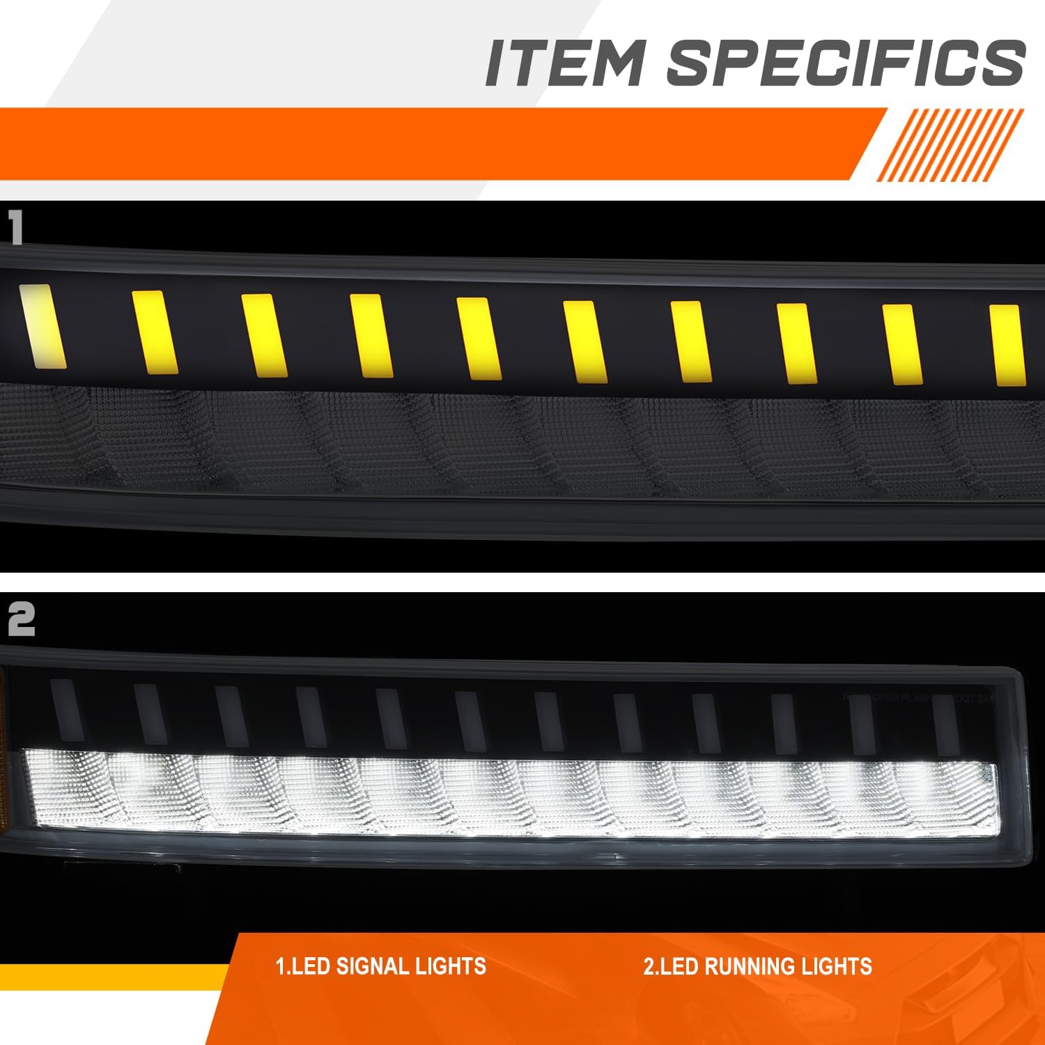 PM PERFORMOTOR Bumper Lights Compatible with Chevrolet Express GMC Savana 1500 2500 3500 03-23, with Full LED Front Bumper Parking Turn Signal, 3-Stage Animation Boot-up, Chrome Housing Clear Corner