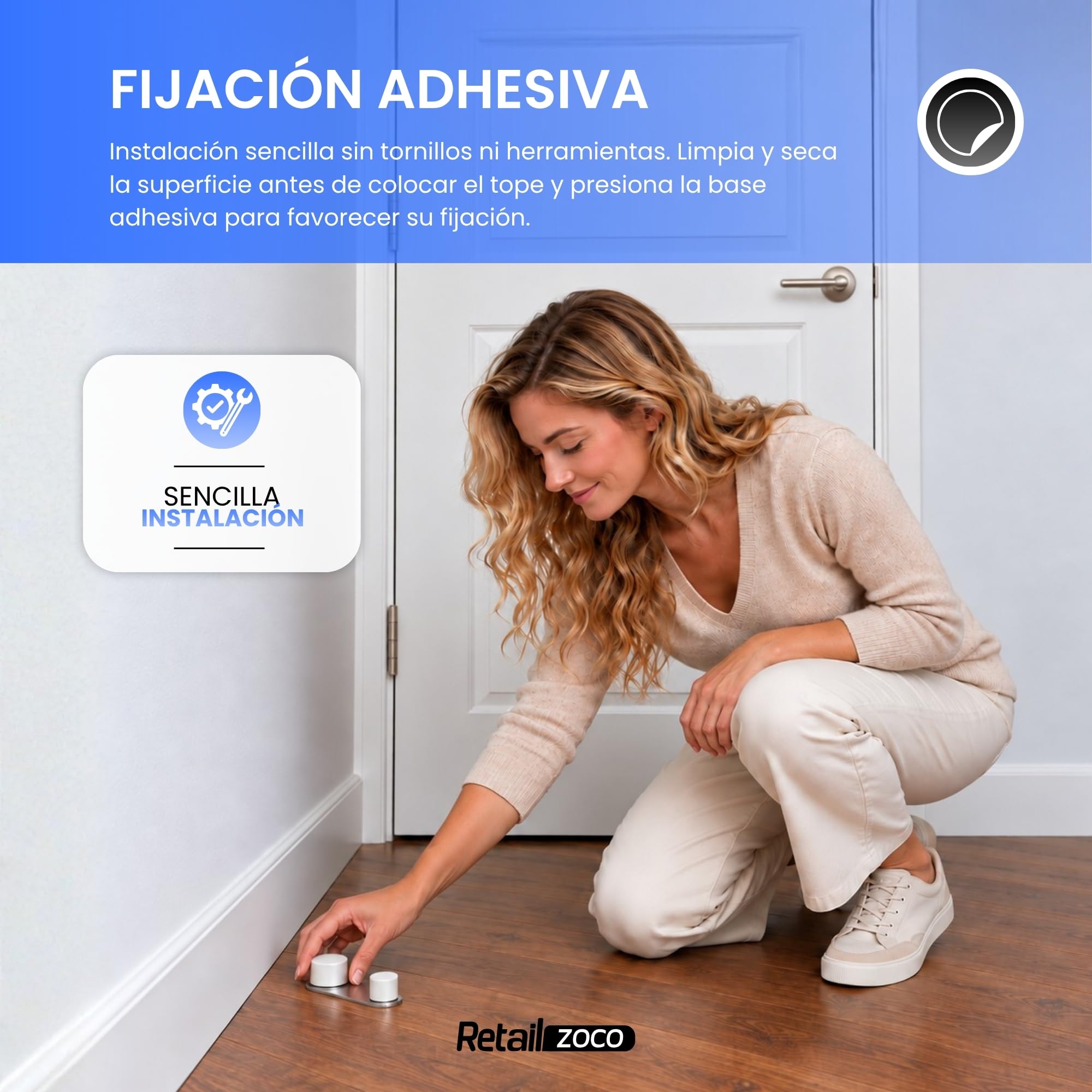 Topes para Puertas Autoadhesivos Giratorios 360°, Blancos, 4 Unidades - imagen 6