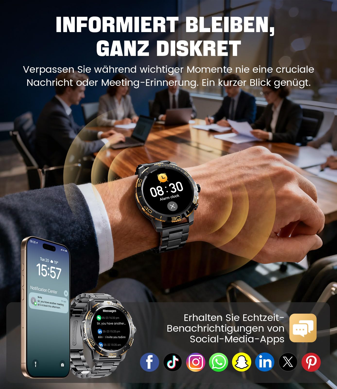 LIGE Montre Connectée Homme avec 800mAh, 1,43" AMOLED Business Smartwatch Homme avec Appel Bluetooth, 200+ Modes Sportifs, Fréquence Cardiaque, SpO2, Suivi du Sommeil pour Android iOS 2 Bracelet Noir