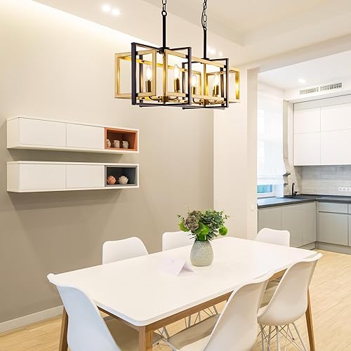 Miniatura 6 de TOCHIC Lámpara rectangular de 8 luces para isla de cocina, color negro y dorado, moderna lámpara lineal de isla para cocina, isla de cocina,