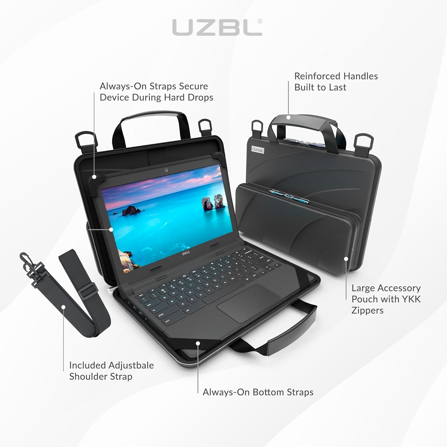 11-11.6 Inch Always-on Chromebook Protective Hard Case with Accessory Pouch and Adjustable Shoulder Strap