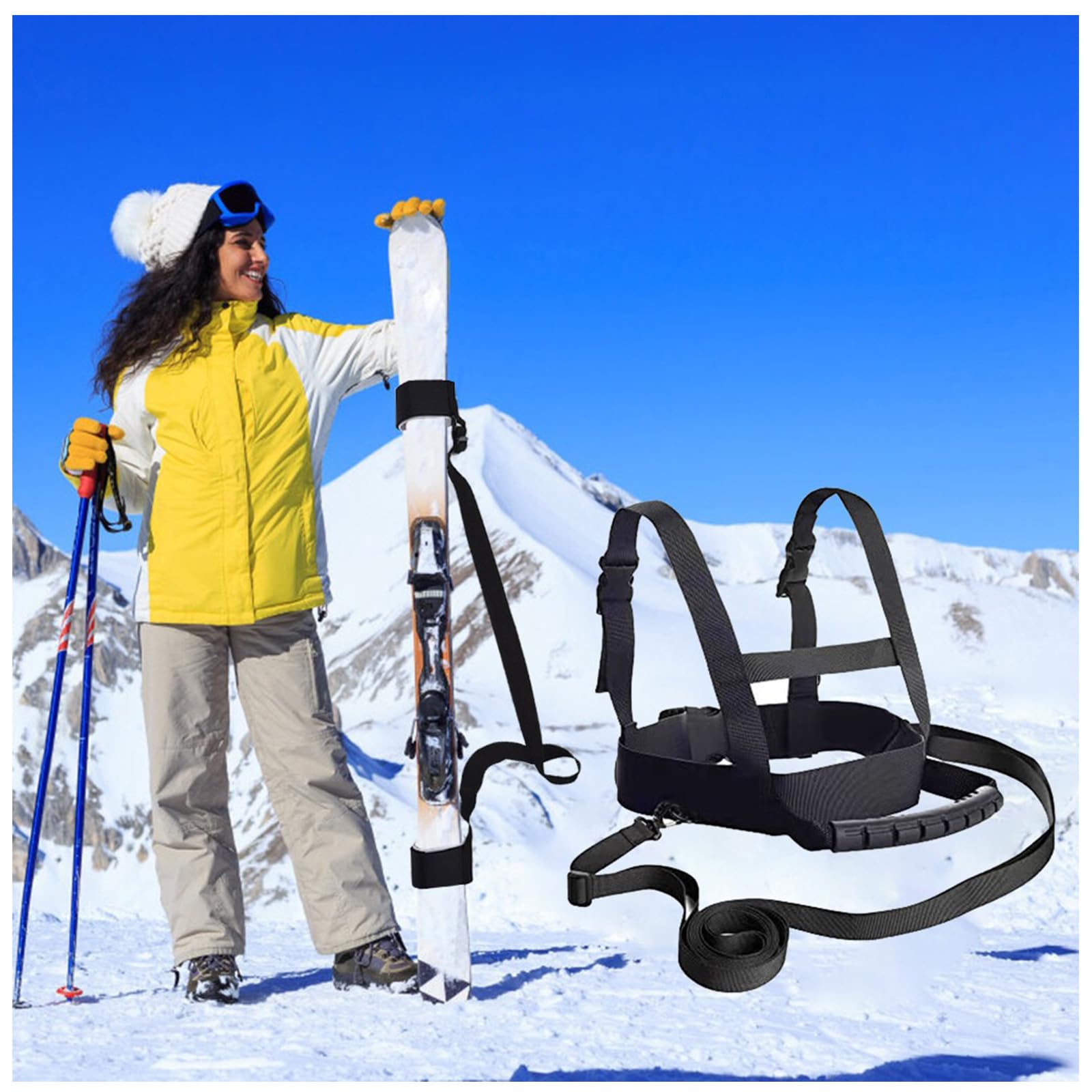 Arnés de Esquí con Correa Extraíble y Bolsa, Arnés de Entrenamiento para Esquí y Snowboard para Niños Niñas Principiantes