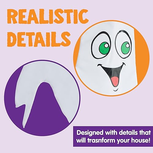 Miniatura 3 de JOYIN 3 unidades de bandera de fantasma iluminada de 47 pulgadas, decoración de Halloween, luces LED para exteriores, calcetines de viento colgantes