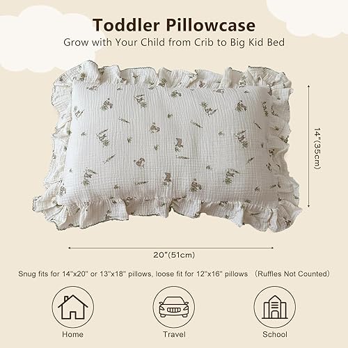 Vista 120 de BuLuTu Funda de almohada de muselina de algodón para niños pequeños, tamaño estándar, estampado de flores de Galsang, suave funda de almohada
