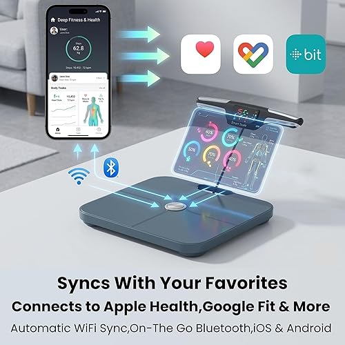 Miniatura 5 de Báscula digital inteligente de peso corporal de alta calidad, 8 electrodos, más de 56 métricas, recargable, WiFi y Bluetooth, análisis de cuerpo