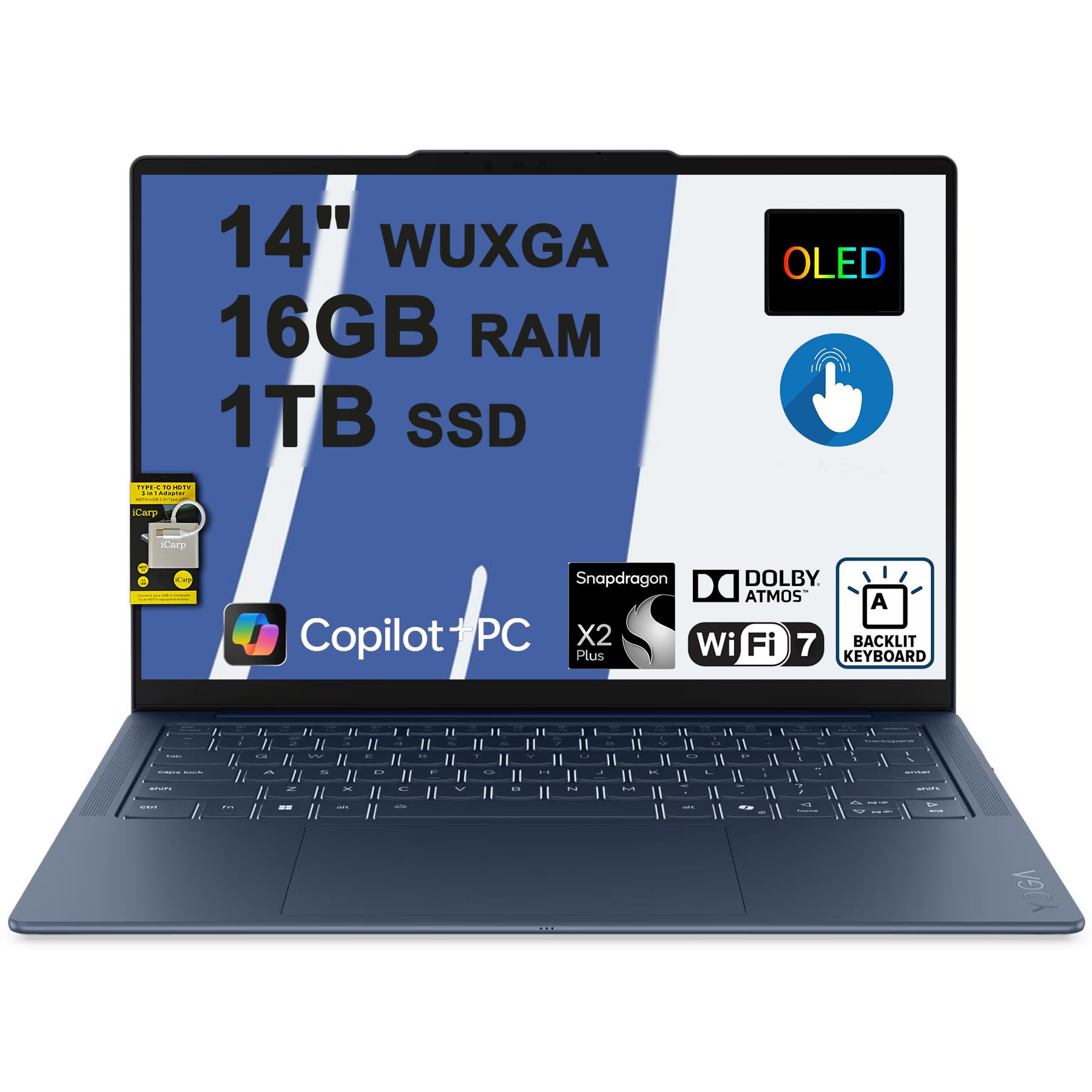 Yoga Slim 7X Laptop 14" WUXGA OLED Touch (100% DCI-P3, 400nits) 6-core Snapdragon X2 Plus…