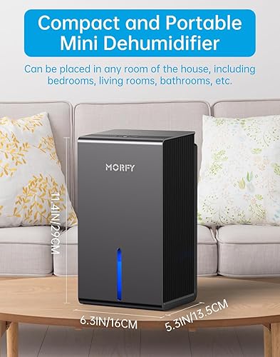 Miniatura 3 de MORFY Deshumidificador, pequeño deshumidificador para dormitorio, baño, caravana con apagado automático, deshumidificadores silenciosos compactos