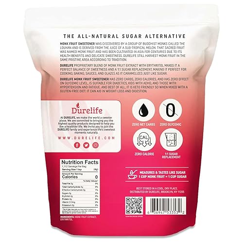 Miniatura 9 de Durelife Edulcorante de frutas Golden Monk de 5 libras tamaño a granel reemplazo de azúcar 11 apto para dieta cetogénica sustituto del azúcar cero