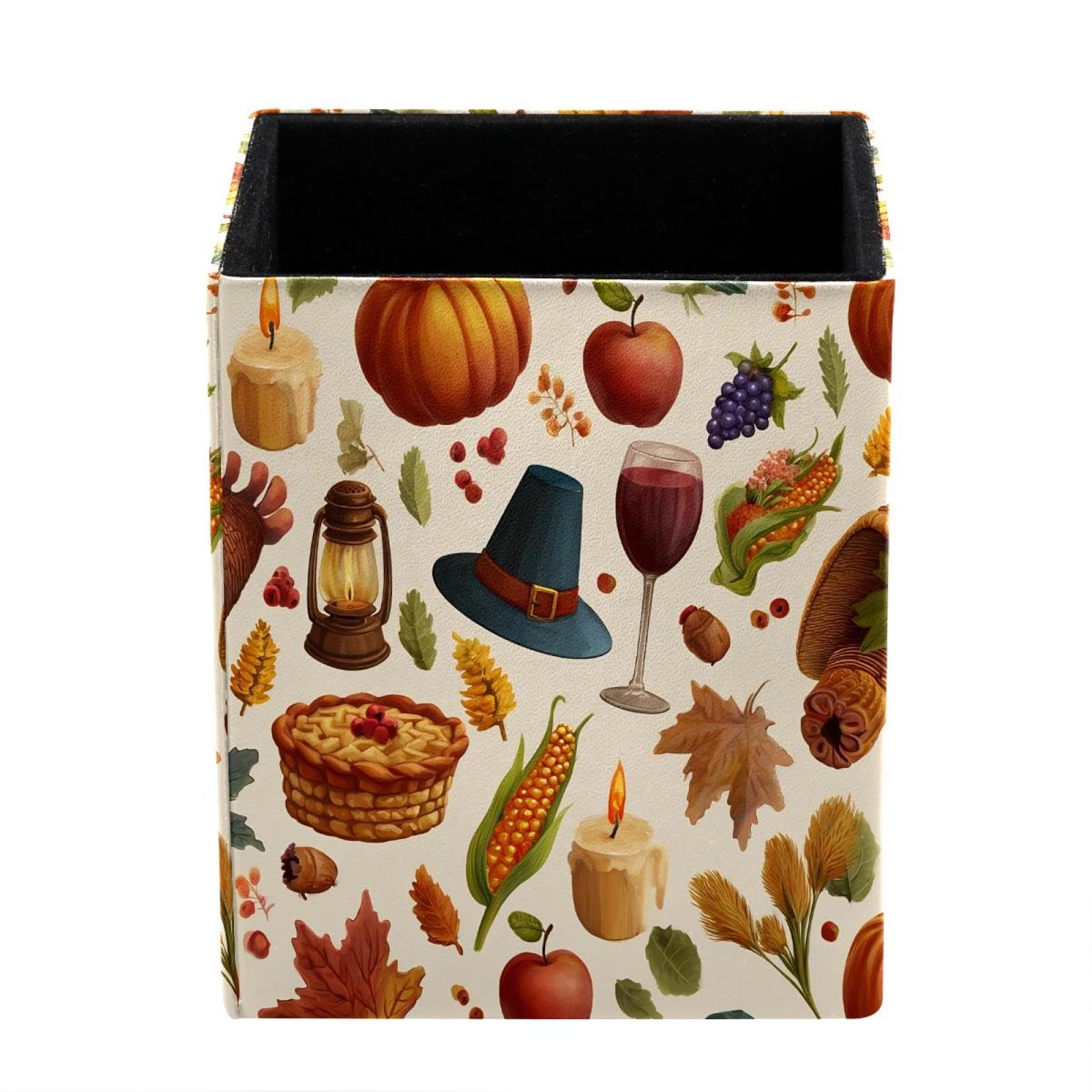 XingFox Lady Beetle I Pen Holder for Desk Deco, Sqaure PVC Leather Pencil Cup for Desk Pen Organizer, Makeup Brush Holder for School, Home, Office