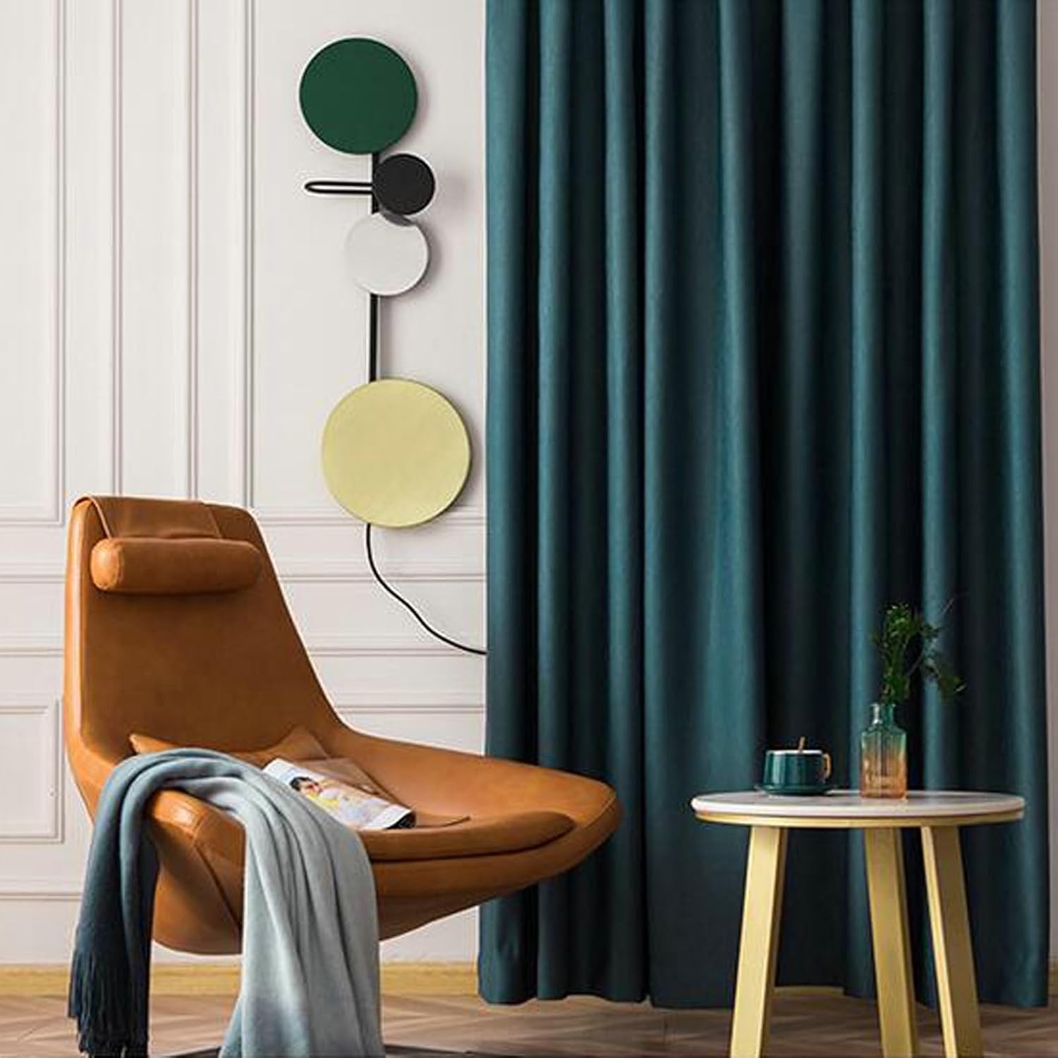 Daesar Window Curtains Blackout 2 Panels Set, Polyester Cotton Hook Darkening Curtains 52" W x 84" H Drapes Solid Color Striped Texture Peacock Blue Blackout Curtains for Bedroom Living Room