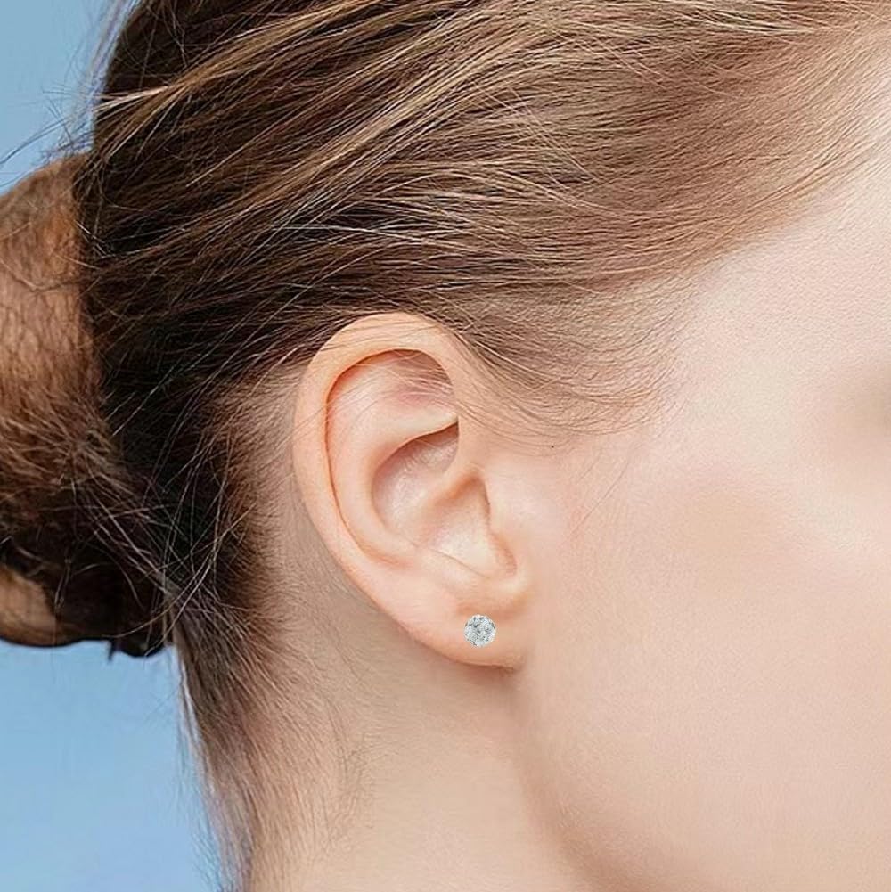 925 Sterling Silver White Sparkle Crystal Disco Ball Stud Earrings for Women