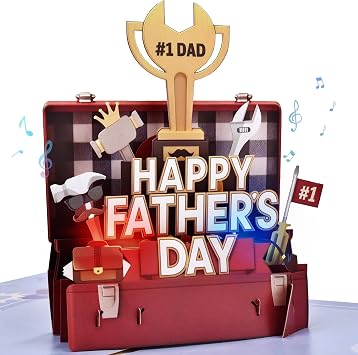 Leopong Fathers Day Pop Up Card, Musical & LED Lighted 3D Toolbox,Unique Greeting Gift for Dad/Husband