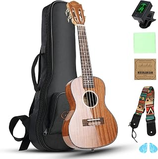 Hricane Concert Ukulele 23 Inch High Gloss Sapele Hawaiian Ukuleles for Adults Beginners with Gig Bag Strings