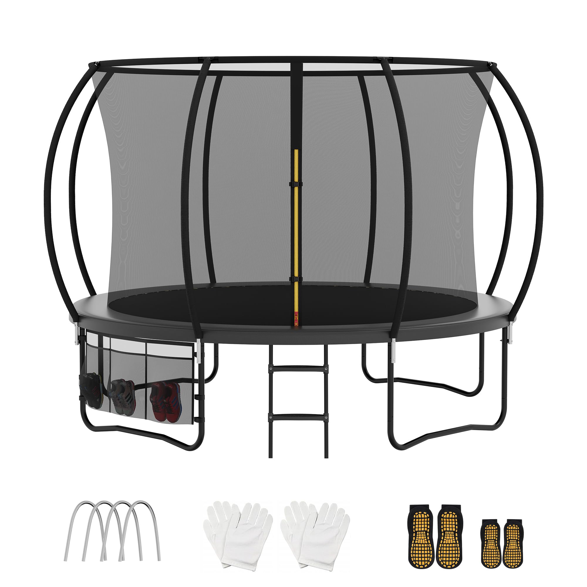 VFU Trampolin Outdoor Ø 222/305/366/427 cm, SGS-Zertifikat, Gartentrampolin mit Sicherheitsnetz, Schuhtasche und Leiter, Rundes Riesentrampolin für Kinder und Erwachsene mit Randabdeckung