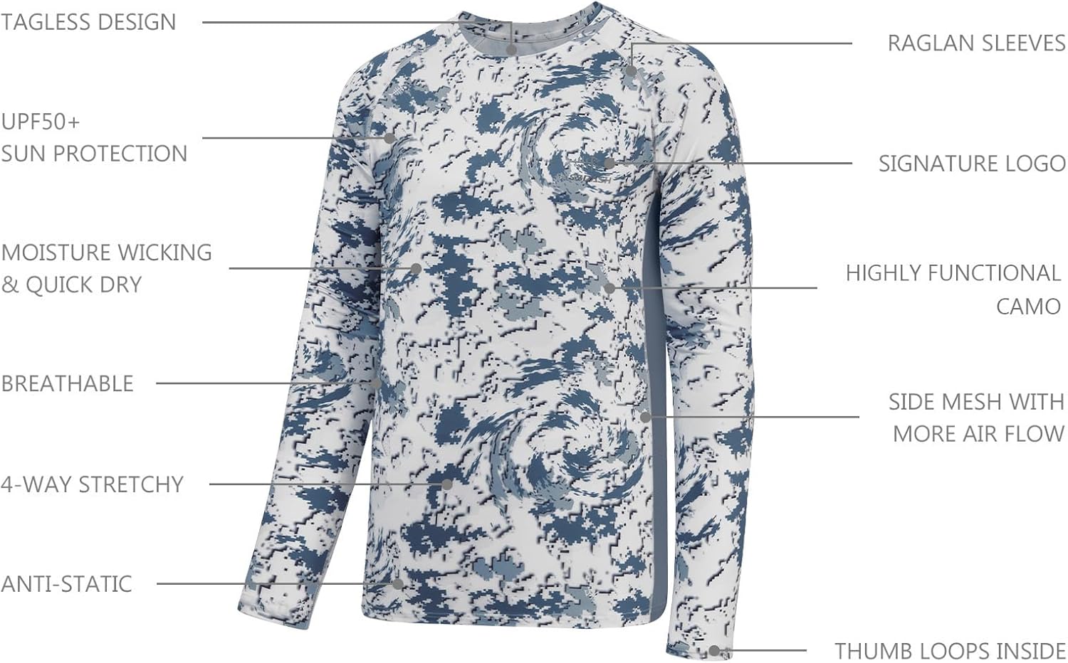 BASSDASH Men's Hunting Camo Performance Long Sleeve Shirt Fishing UPF50+ FS13M - Image 3