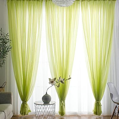 Gualiy Thin Curtains for Living Room, Sheer Curtains 2 Panels Solid Color Windows Curtains Living Room 52 inches Wide Light Green Bedroom Curtains 84 inches Long