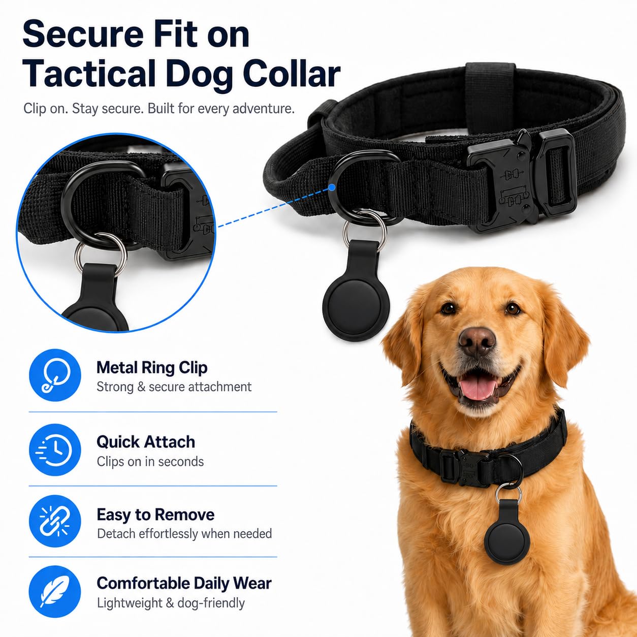 Haustier-GPS-Tracker für Hunde, kompatibel mit Apple Find My (nur iOS), keine monatliche Gebühr, IP67 wasserdicht, Anti-Verlust-Locator, 12-Monats-Akku, inklusive Silikon-Halsbandhalter und taktischem