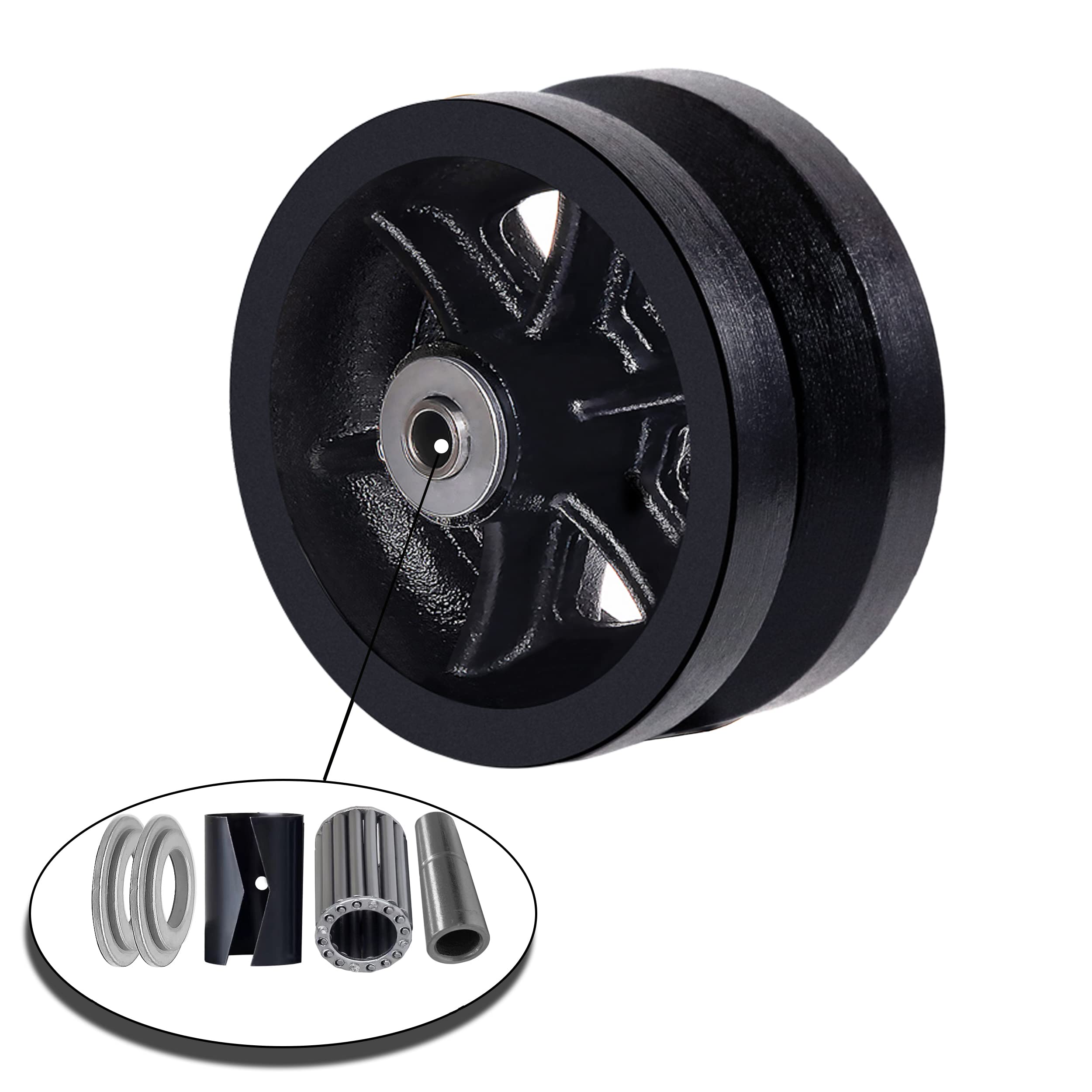 Rueda de ruedas de hierro fundido de 6 x 2 pulgadas con capacidad de rodamiento de rodillos rectos de hasta 1000 libras (1 rueda negra)