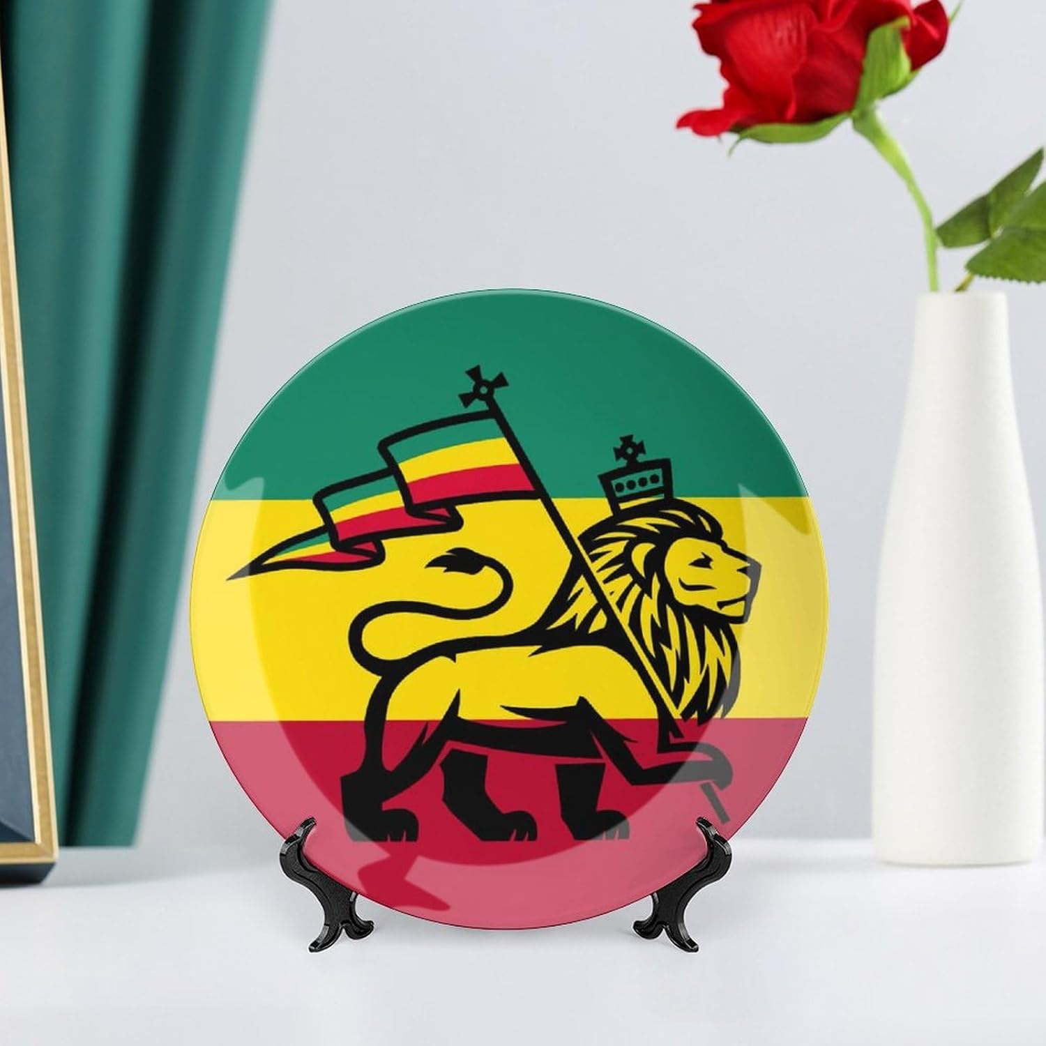 Rasta Flag Lion Bone China Decorative Porcelain Plates Dinnerware Ornaments