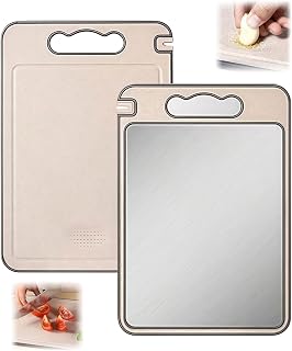 Cutting board stainless steel, SUS304 stainless steel and wood, double-sided and non-slip, 36.5 x 25 cm, with grinding mode and hanging hole, food safe