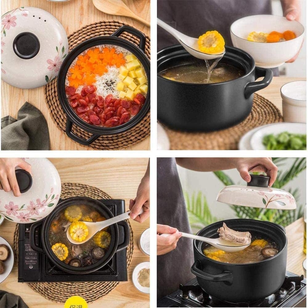 Cazuela Cazuela de Barro Resistente Redonda de Cerámica con Tapa Olla de Barro de Doble Asa para Guiso-A_2.4L (A 2.2L) (A 2.2L) (A 2.2L)