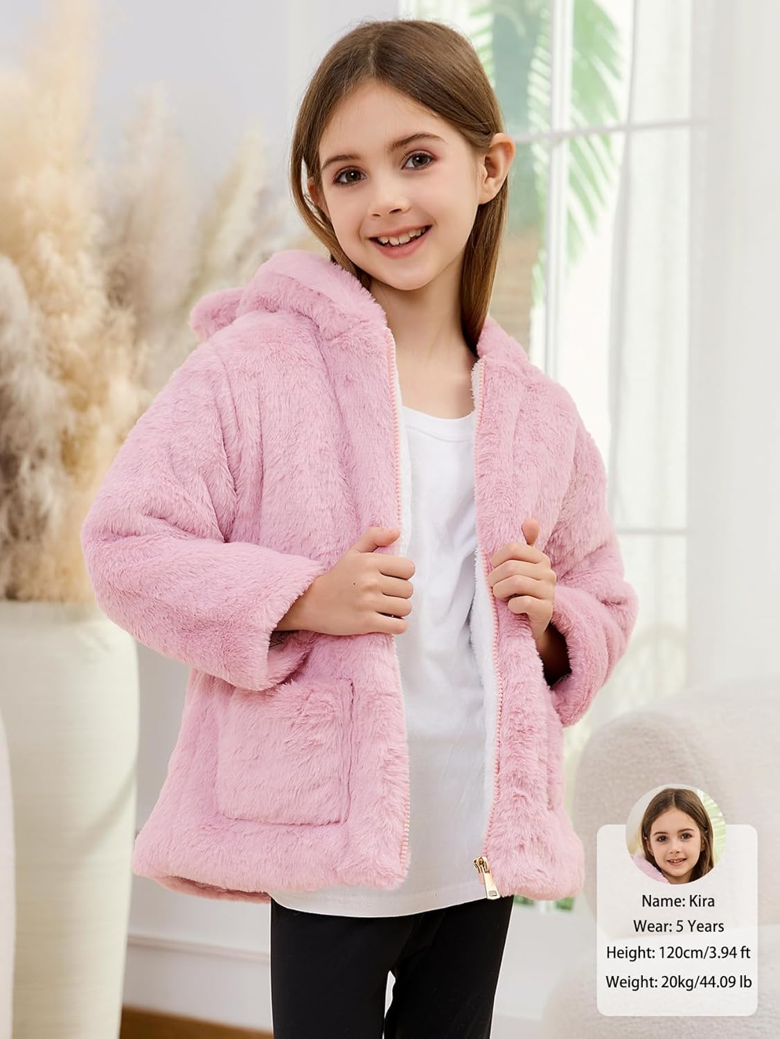 Arssm Girls Winter Coats Kids Fleece Jacket Warm Toddler Girl Faux Fur Coat with Ear Hooded - Image 2