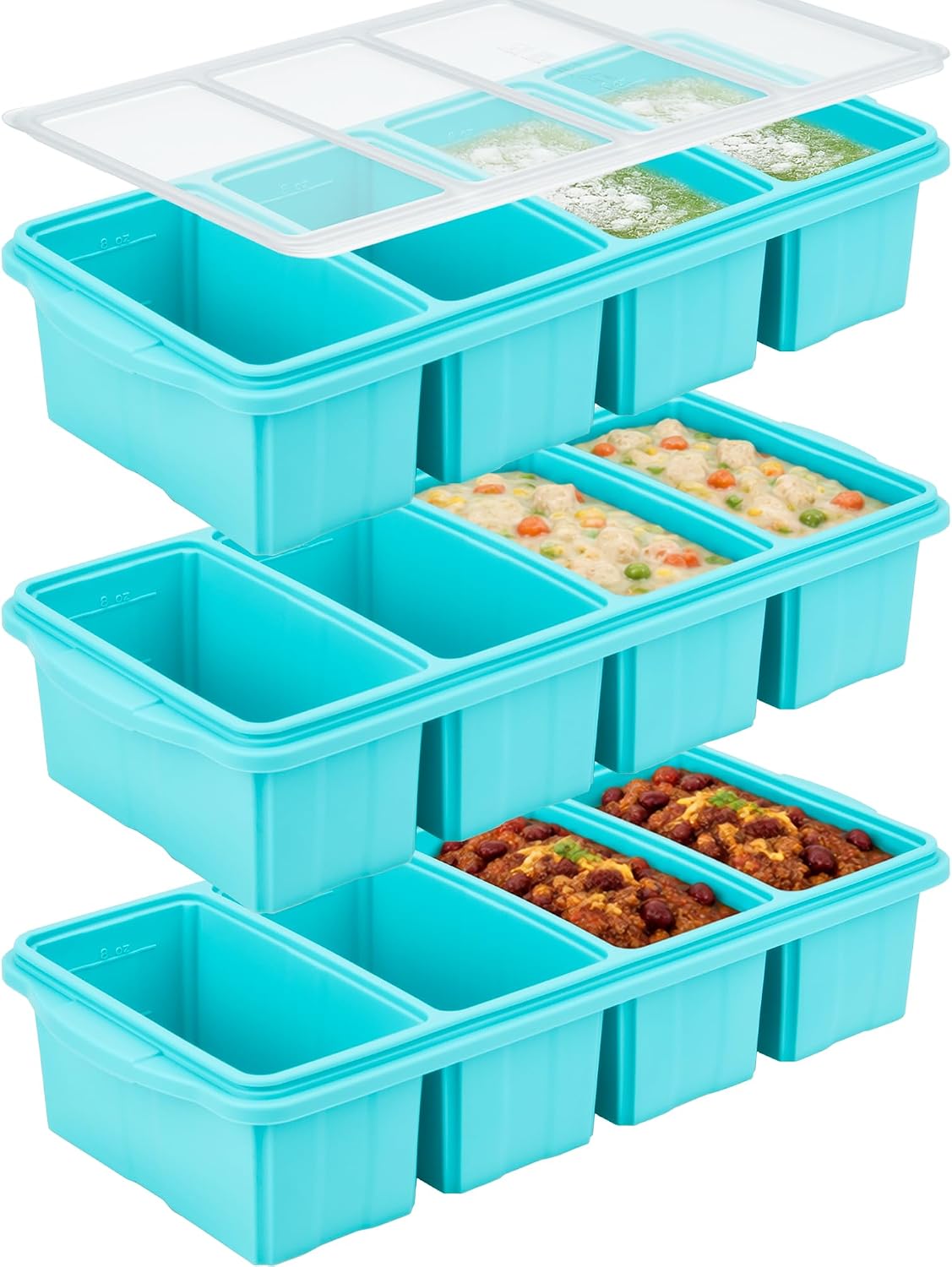 Silicone Freezer Tray with Lid, makes 12 perfect 1Cup portions cubes 3‑Pack