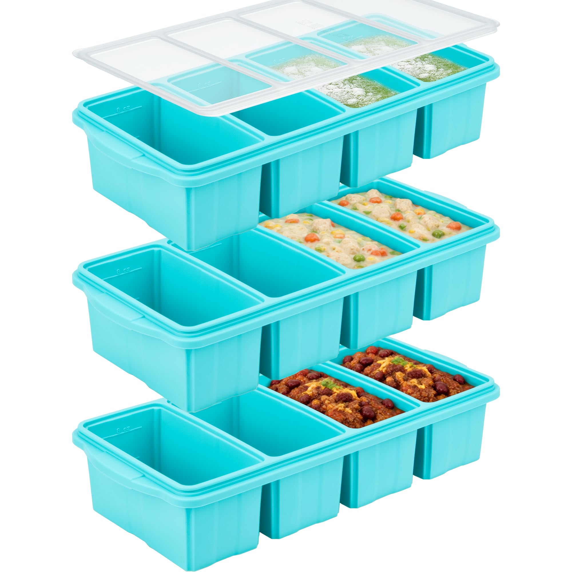 Silicone Freezer Tray with Lid, makes 12 perfect 1Cup portions cubes 3‑Pack