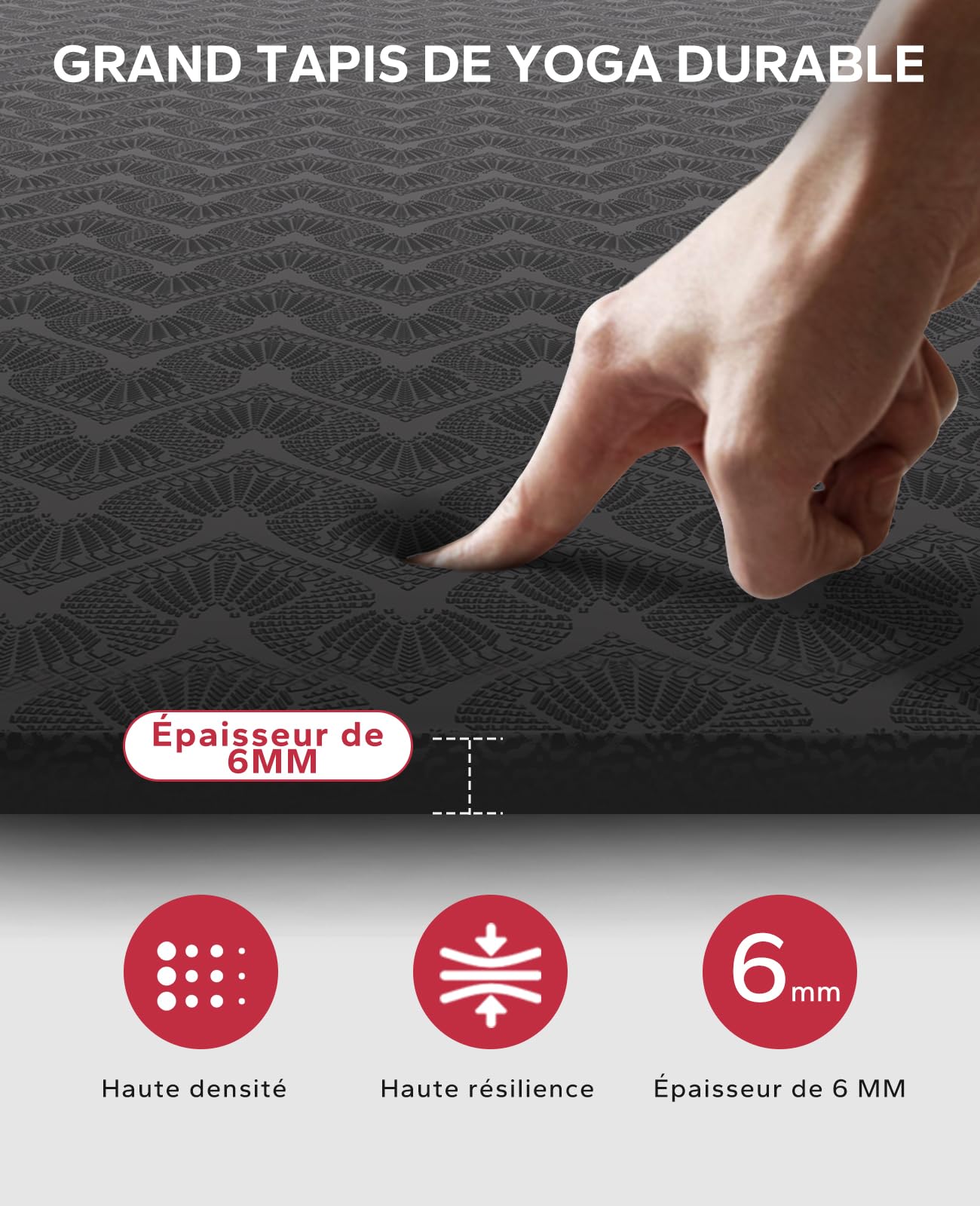HAPBEAR Grand Tapis de Yoga -183x116/183x122/198x137x0.6cm, Antidérapant, Durable, Écologique, Tapis de Sport et Large pour l'Entraînement à Domicile, Yoga, Pilates, Stretching, Méditation