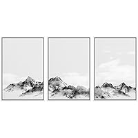 SIGNWIN 3 Piece Framed Canvas Wall Art Fog Above The Mountain Canvas Prints Home Artwork Decoration for Living Room,Bedroom - 16