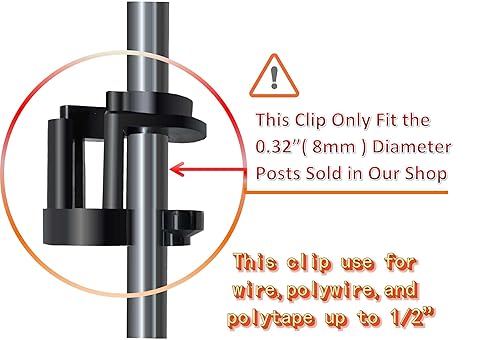 Miniatura 4 de RiteFENCE 30 aisladores de sujeción a presión para poste redondo de diámetro. Alambre eléctrico de 0.32 pulgadas (0.315 in), alambre de polietileno