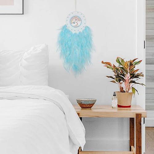 Miniatura 5 de Atrapasueños de árbol de la vida azul cian de ensueño con piedra de cristal curativo hecha a mano, atrapasueños, decoración para colgar en la pared