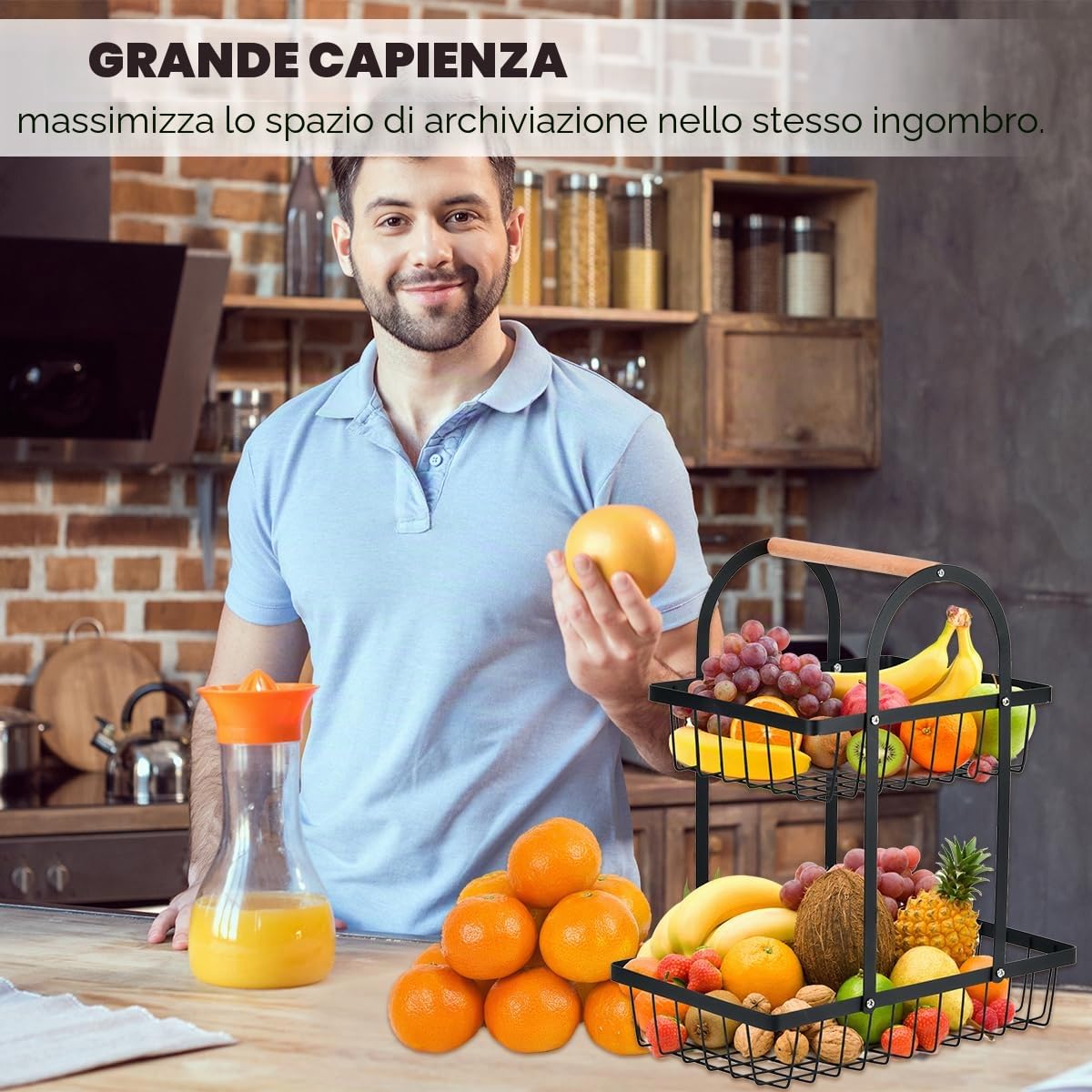 Portafrutta a Ripiani, Cesto Portafrutta a 2 Livelli, Porta Frutta a Piani, Nero Portafruttas a Ripiani Moderno, Portaoggetti Staccabile per Verdure, Portafruttas