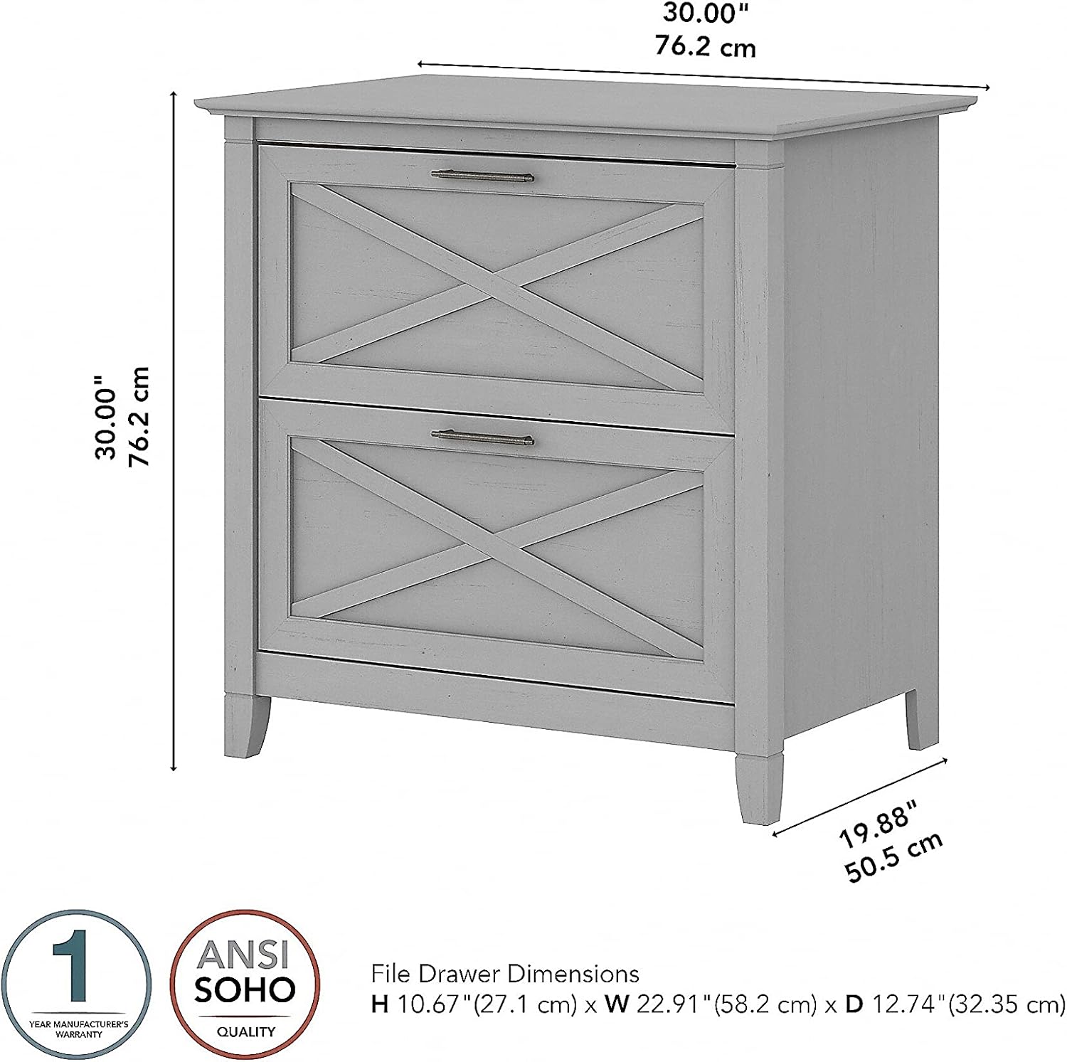 Bush Key West 2 Drawer Lateral File Cabinet, Cape Cod Gray